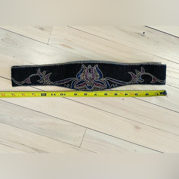 Vintage La Regale Belt Wide Black Multicolor Metallic Beaded Handmade Statement - Picture 13 of 14